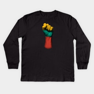 Flag of Lithuania on a Raised Clenched Fist Kids Long Sleeve T-Shirt